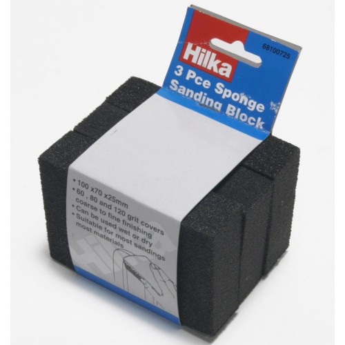 HILKA 3 PCE SPONGE SANDING BLOCK 100MM x 70MM x 25MM
