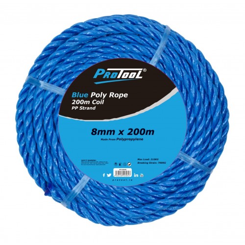PROTOOL 08MM ROPE BLUE  200M COIL PP 3 STRAND